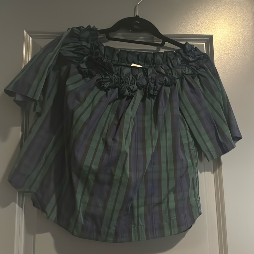 Vineyard Vines Blue, Green, and Black Off the Shoulder Top, Size Small